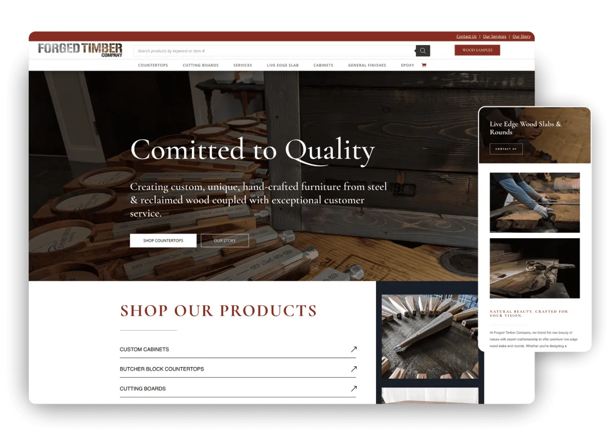Forged Timber eCommerce website by Studio490 on desktop and phone